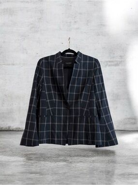 Banana Republic Navy Windowpane Single-Button Blazer